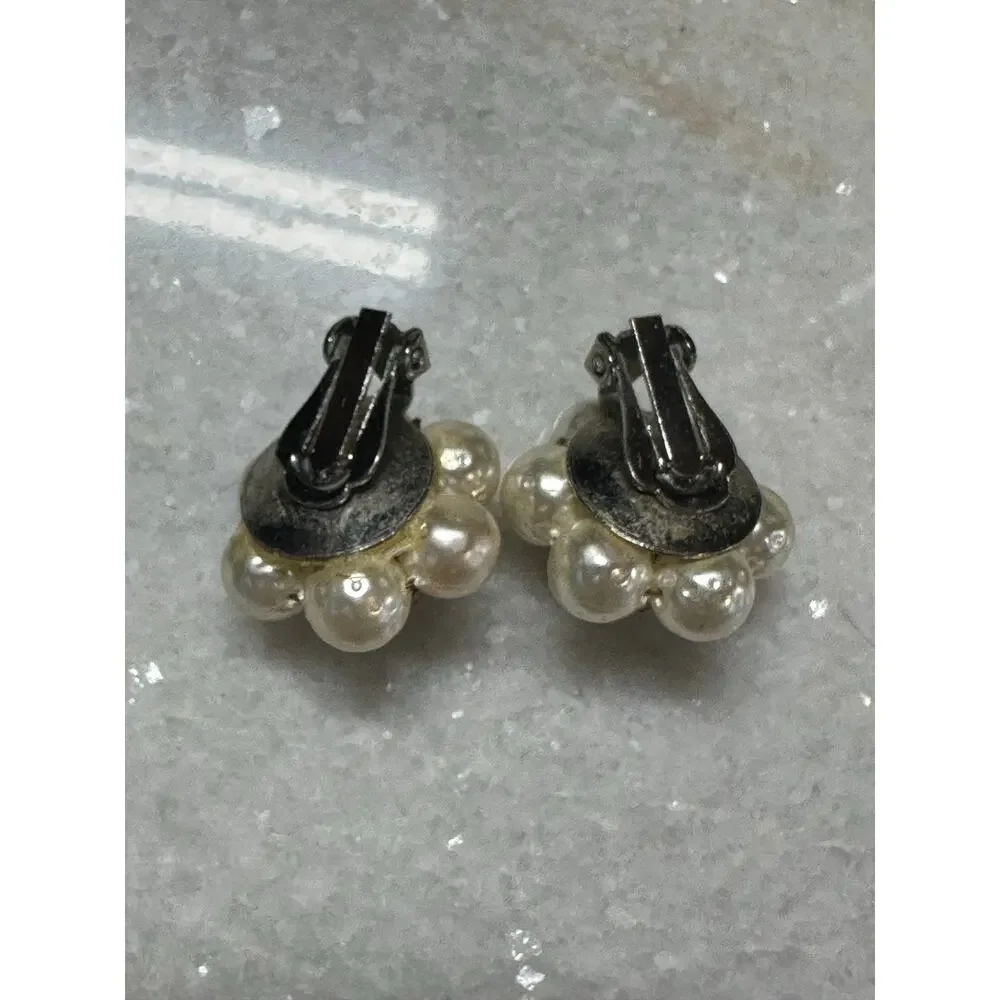 Vintage faux Pearl Crystal Earrings Rhinestone Statement Hollywood Glam jewelry